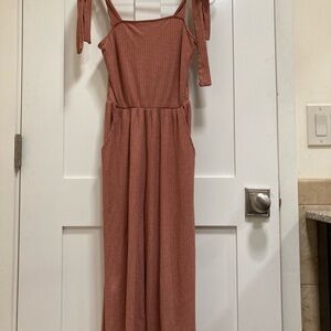 Tie Strap Sleeveless Pink Jumpsuit